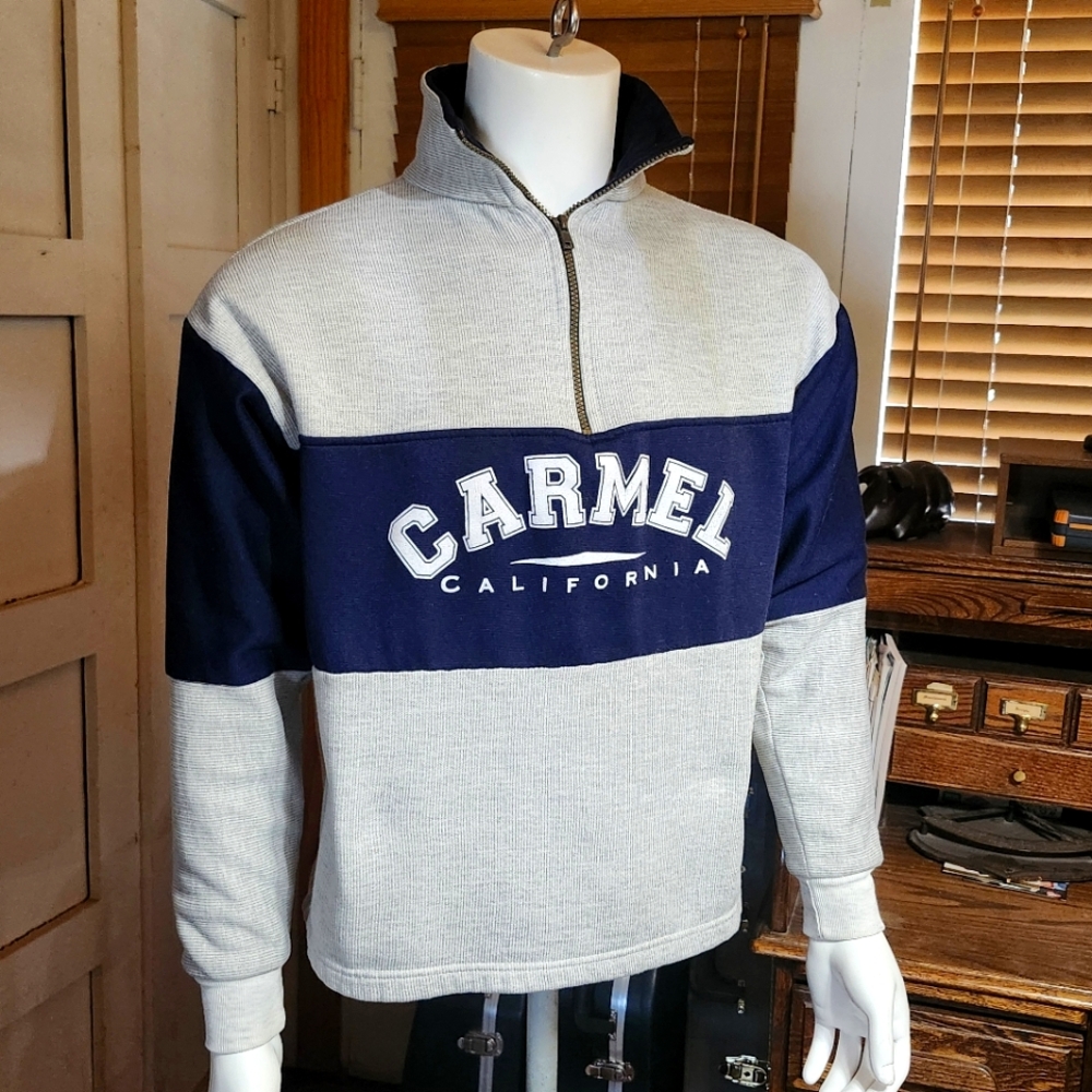 Vintage Carmel California Pullover Funnel Neck 1/3 Zip Unisex Size Large